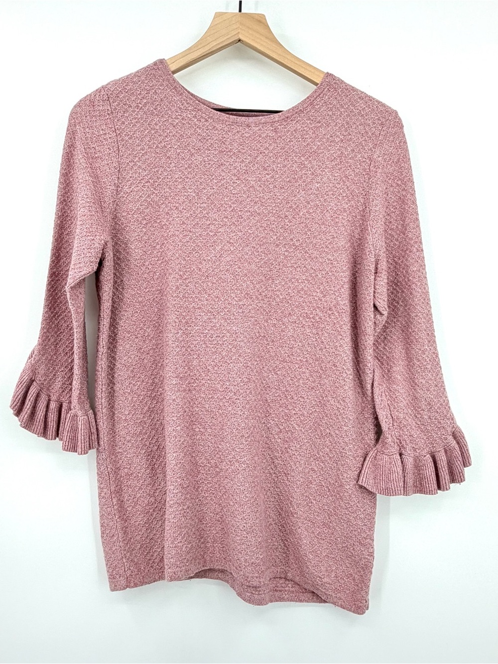 ELLE Pink Ruffle Bell Sleeve Textured Knit Sweater Women’s M